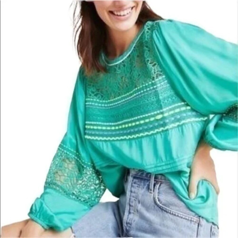 Anthro Blnk London Sunshine Green Peasant Blouse